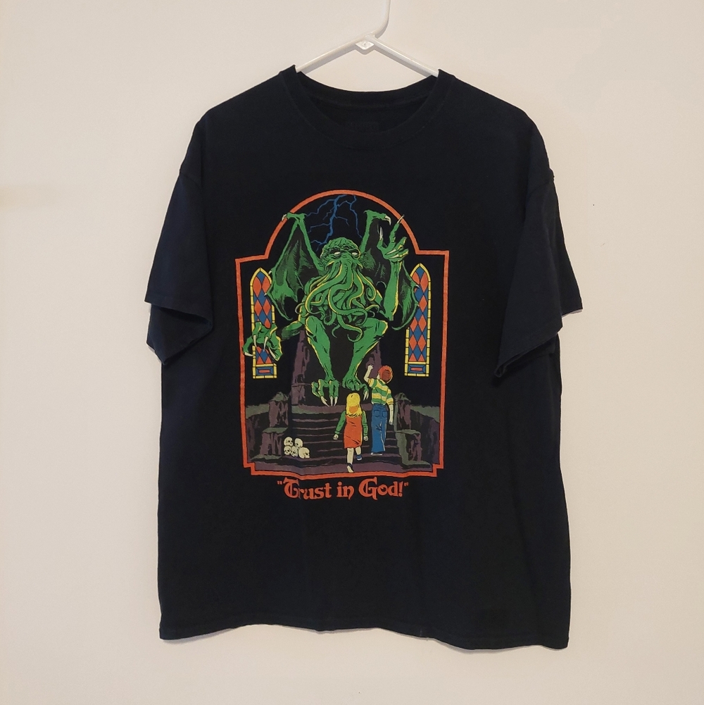 Steven Rhodes Cthulu Black Short Sleeved Graphic T-shirt VGUC Size XL
